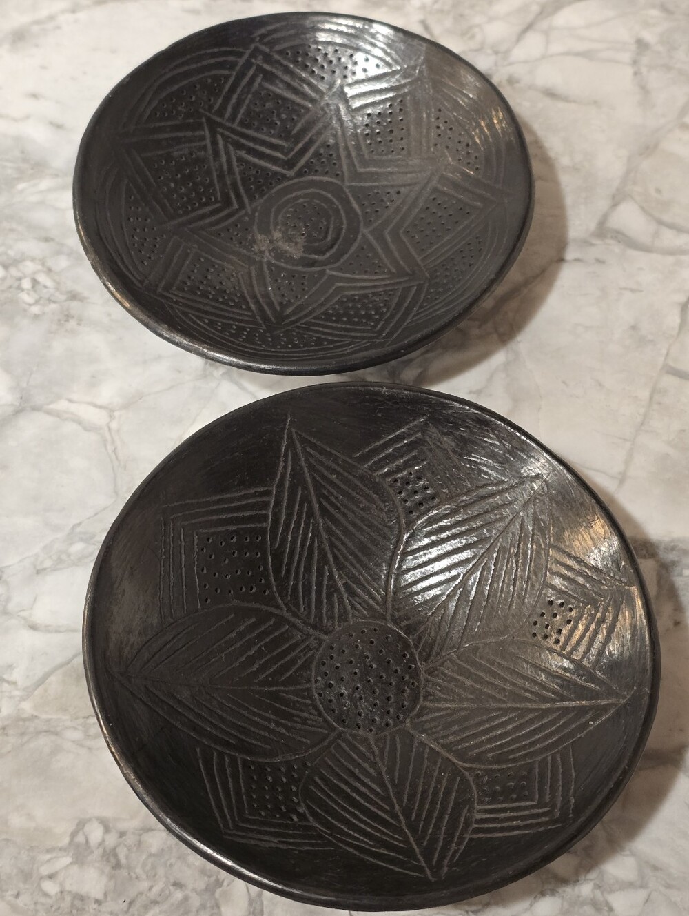 Vintage Pueblo Blackware Art Pottery Bowls/ Trinket Dishes Black 1st Nations